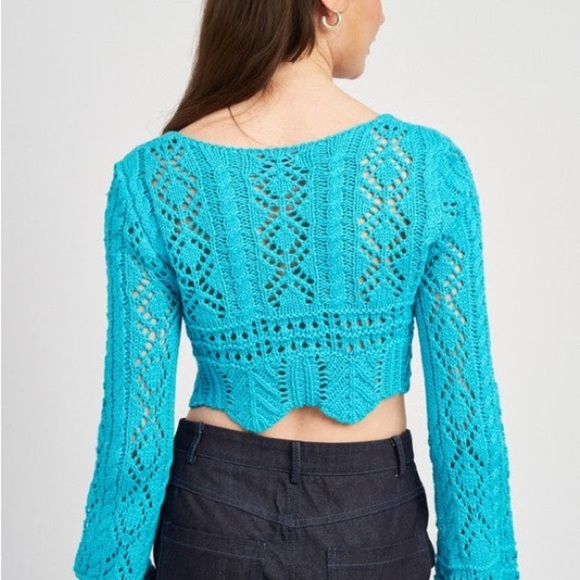 Versona Turquoise Knit Cropped Blouse - Picture 3 of 3